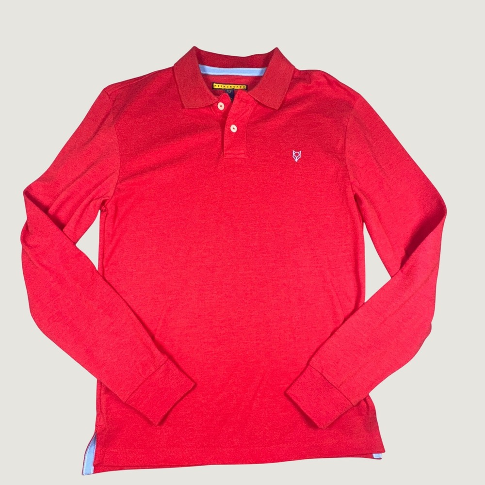 Prince & Fox Mens Red Long Sleeve Pique Polo Shirt Fox Logo Medium